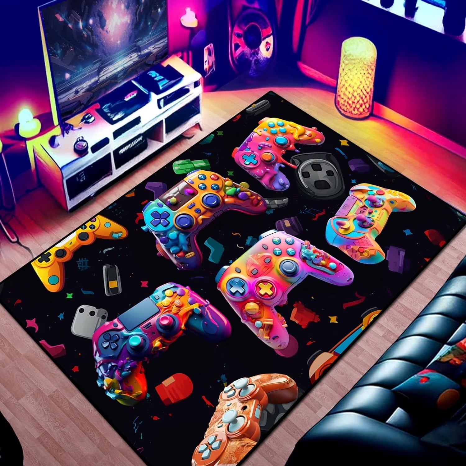 Gaming Area Rug Teen Boys Carpet, 3D Multi Gamepad Game Controller Design for Game Room, Gaming Room, Boys Girls Bedroom Playroom, Living Room (79" X 59")