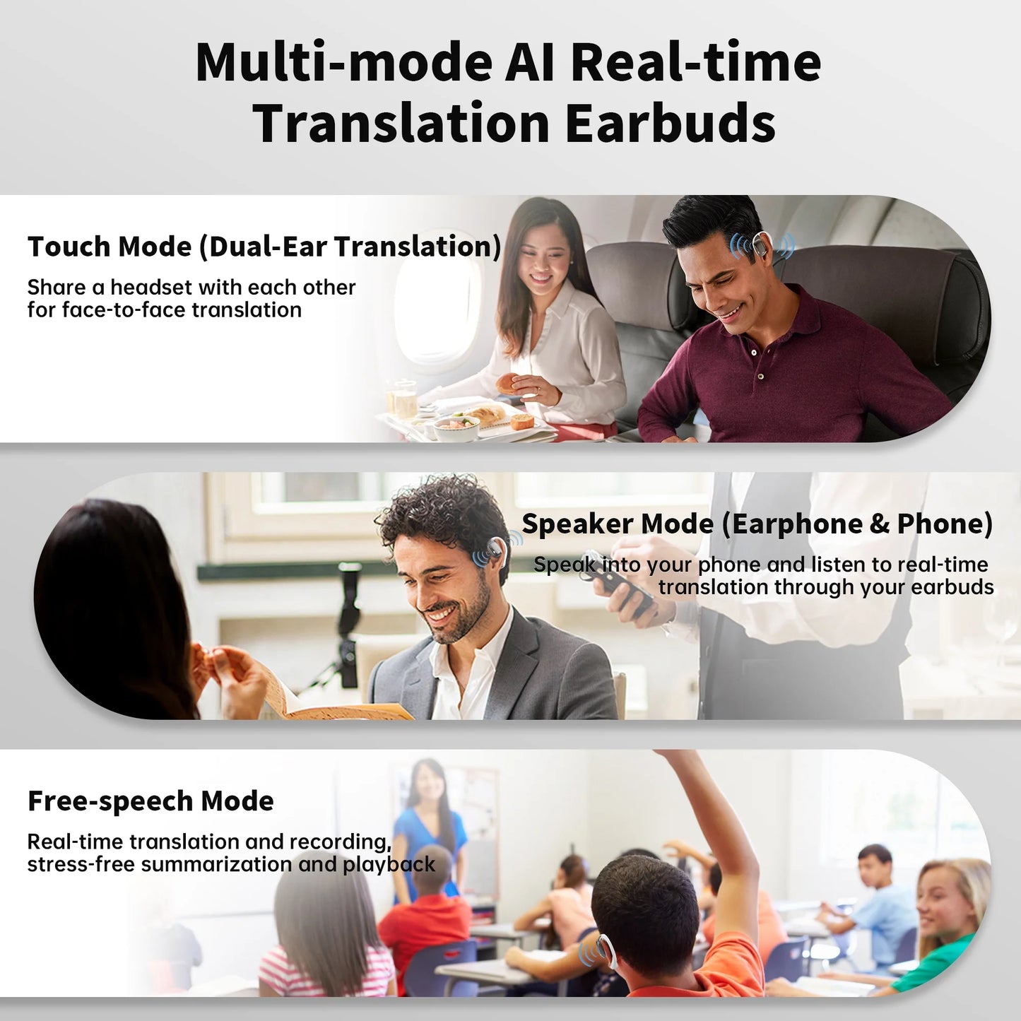 AI Translation Earbuds Real Time, 144 Languages Translator Earbuds with App, 3-In-1 Bluetooth Language Translator Headphones for Ios & Android, for Travel, Business Meetings & Language Learning